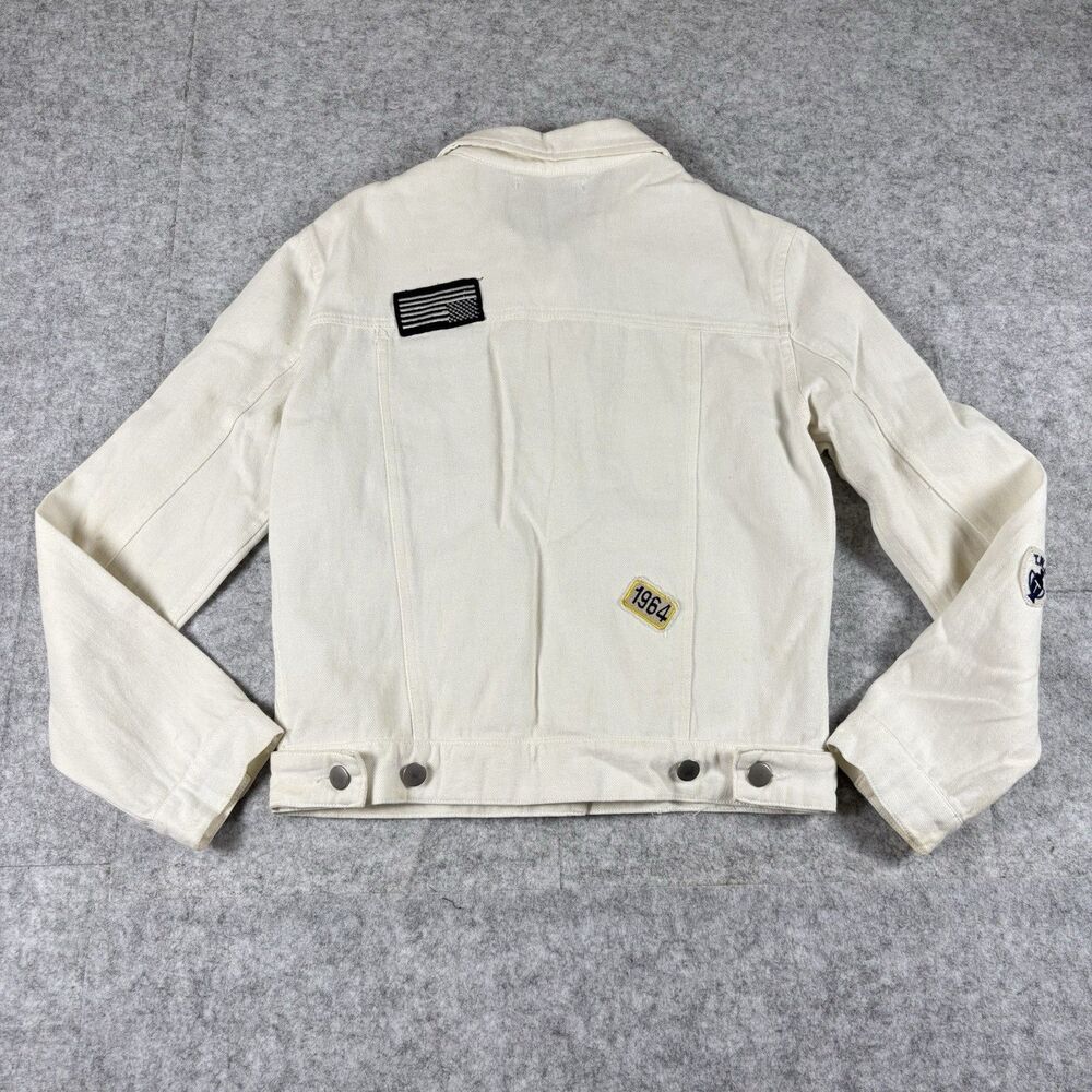 XACT Womens Small White Button Up Denim Jean Jacket w/ Allover Patches - FLAWED - Picture 10 of 16